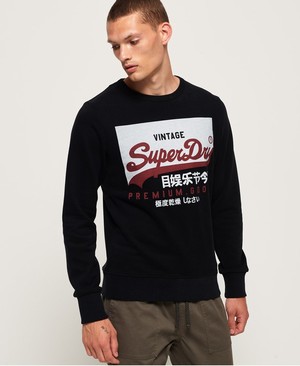 Superdry Organic Cotton Vintage Logo Crew Férfi Pulóver Fekete | ZTKGD5130